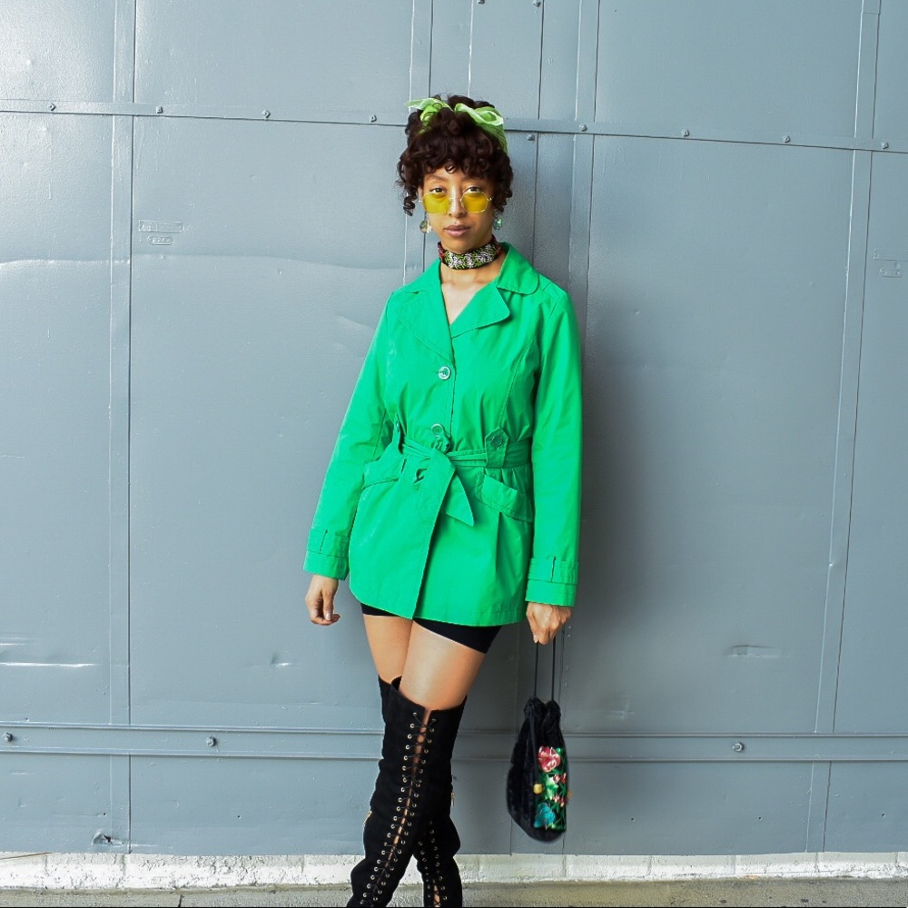 Faded Glory Green Trench Coat sz M - Picture 9 of 15